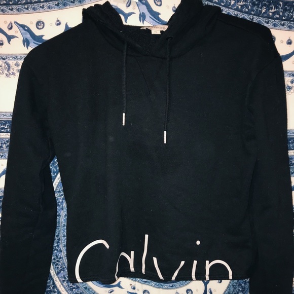 Calvin Klein Sweaters - CALVIN KLEIN CROPPED HOODIE SWEATSHIRT BLACK